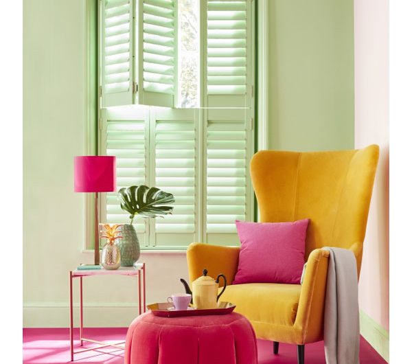 Mint green tier-on-tier shutters for window dressings