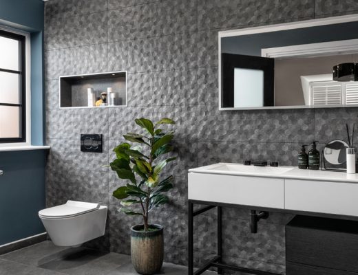 Freestanding unit with matt black frames to help keep your bathroom tidy