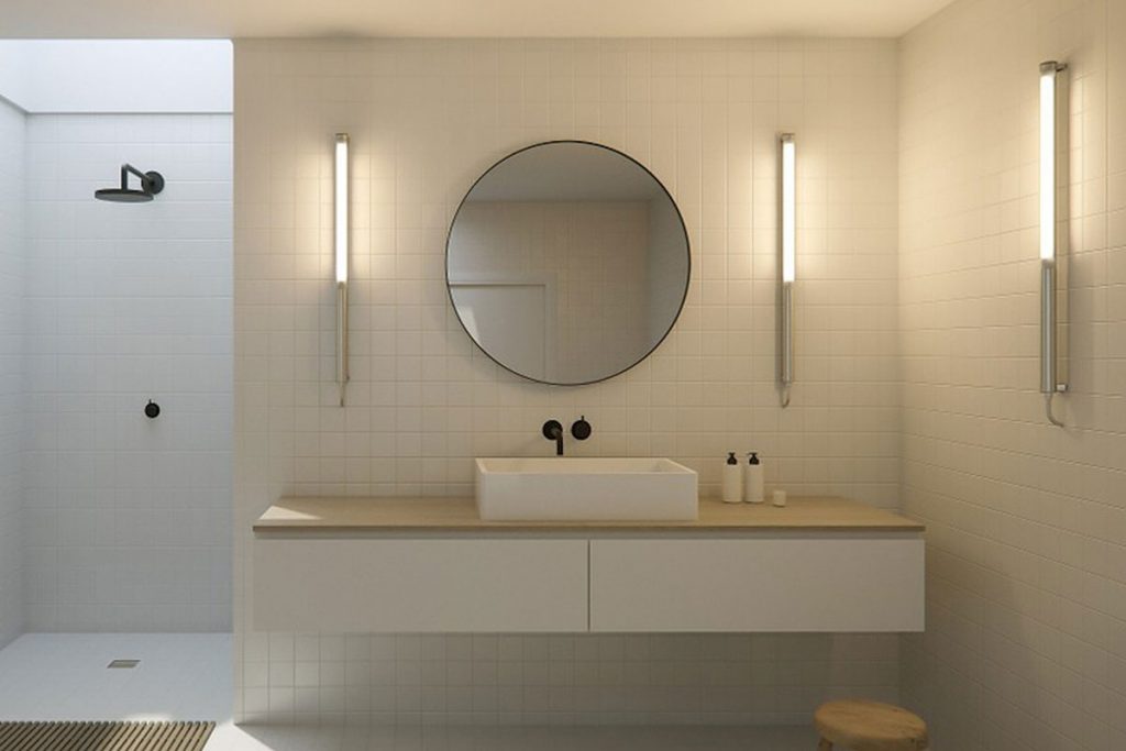 a pretty vanity unit and ceramic basin