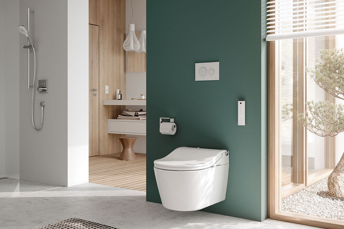 Green wall with shower toilet 