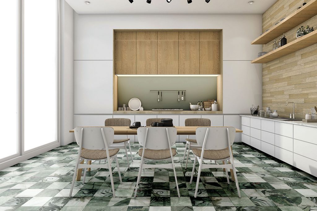 Patterned floor tiles