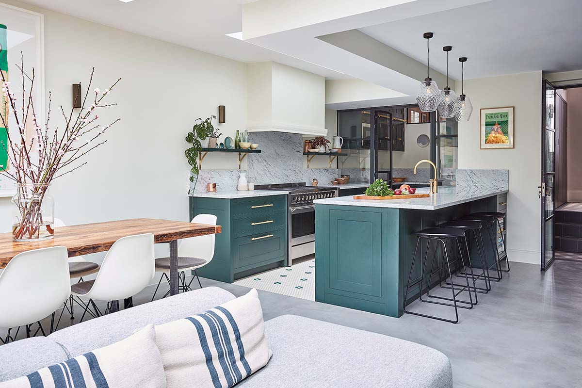 dark green cabinetry