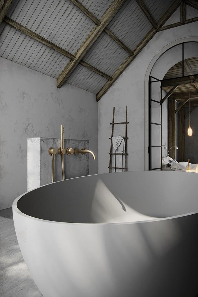 concrete tub with copper mixer