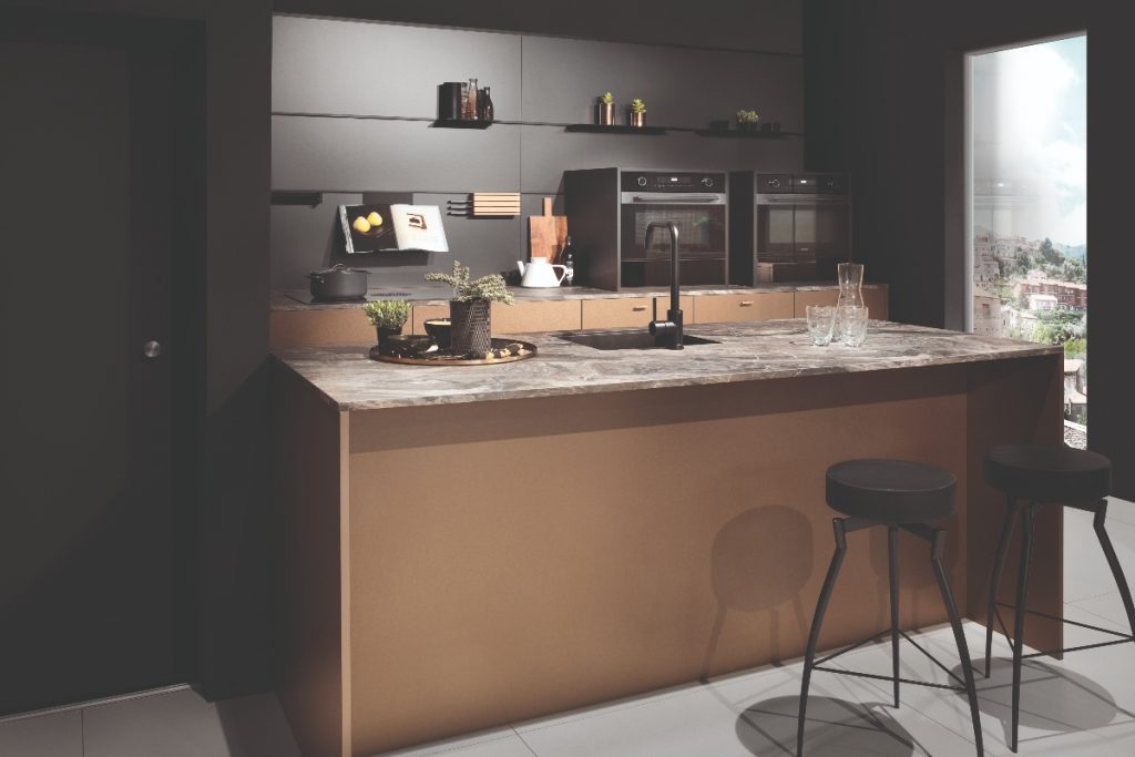 marble worktops and beige units