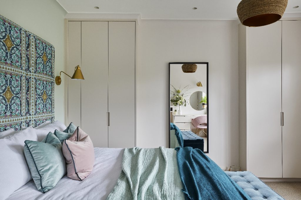 bedroom with statement headboard