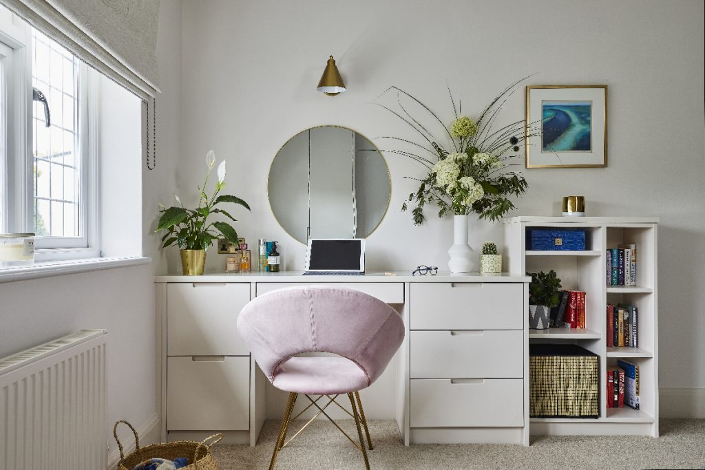 bedroom with statement headboard
