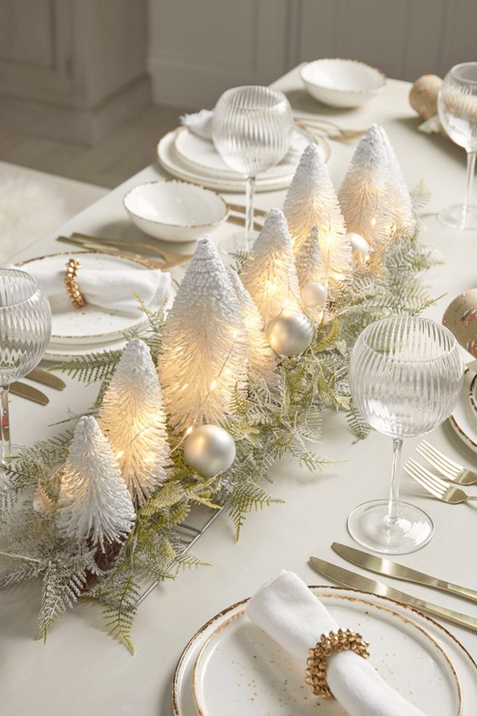 Festive foliage with tiny white trees 