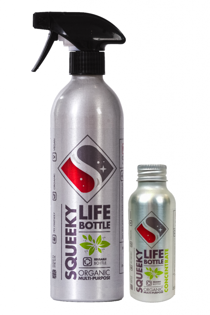 a bottle of Squeeky fluid and concentrate
