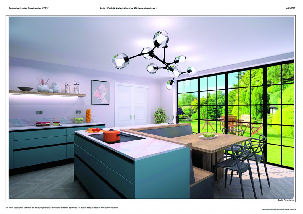 a green design next to a big window