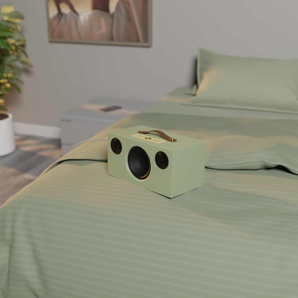 small radio on a bed
