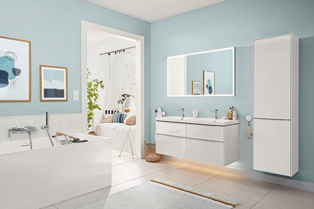 light-up mirrors in a family bathroom