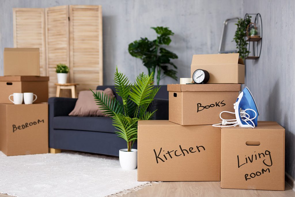 labelled boxes for moving house